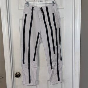Adika High rise jeans, white with black stripes, 30” waist, 28” inseam